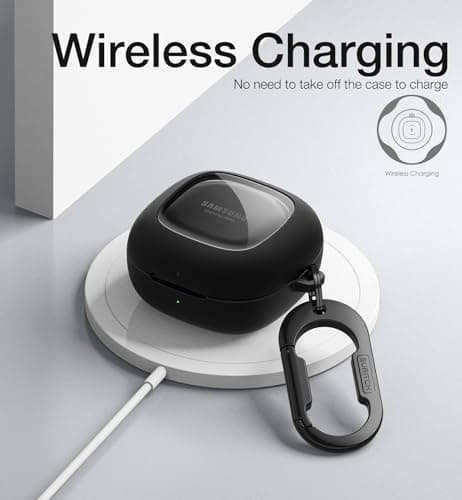 SURITCH Protective Case for Samsung Galaxy Buds FE(2023)/Buds 2 Pro(2022)/Buds 2(2021)/Buds Pro(2021)Buds Live(2020), Shockproof Sturdy Earbuds Cover for Charging Case with Heavy-Duty Carabiner, Black 7