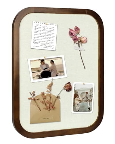 Linen Bulletin Board, Pin Board for Walls, Fabric Bulletin Board, 13"x17"Small Pin Board for Home Kitchen Office Decorative, Brown Wood Frame Cork Board(BN-3343)