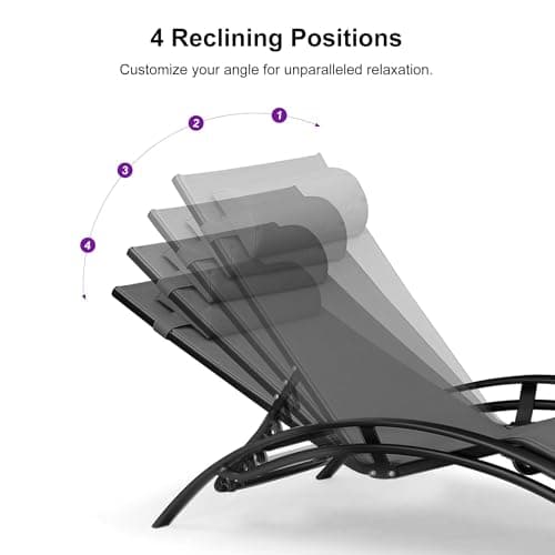 PURPLE LEAF Patio Chaise Lounge Set of 3 Outdoor Lounge Chair Beach Pool Sunbathing Lawn Lounger Recliner Chiar Outside Tanning Chairs with Arm for All Weather, Side Table Included, Black 9