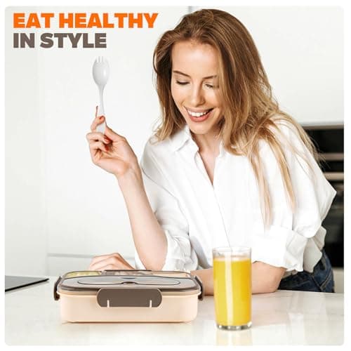 EASYFUN Bento Box Adult, Lunch Box, 4-Compartment Lunch Containers, Drop-Proof, Dishwasher Safe & Made with BPA-Free Materials(Khaki) 7