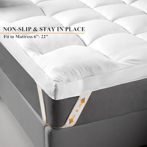 Extra Thick Fitted Mattress Topper - King Size | Soft & Cooling Pillow Top Mattress Pad & Protector | Bed Topper for Back Pain, Straps Stretch 6" to 22" Deep 6