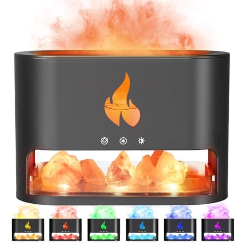 YALEDI Essential Oil Diffuser, Fireplace Flame Fire Oil Diffuser, 250ml Himalayan Salt Lamp Diffuser, Cool Mist Aromatherapy Humidifier with 7 Colors Light, Timer & Auto-Off for Home, Room (Black)