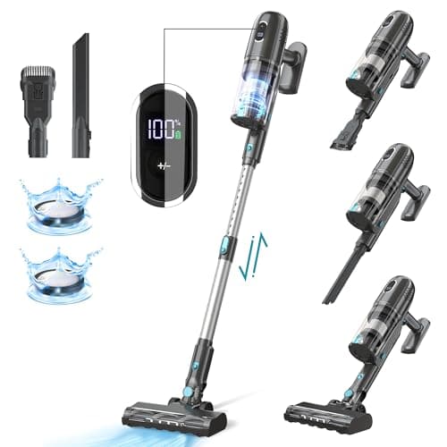 PRETTYCARELIFE Cordless Vacuum Cleaner, 38Kpa Powerful Stick Vacuum with Brushless Motor, LED Touch Display, 45 Mins Long Runtime, Self-Standing Lightweight Vacuum for Hard Floor Carpet Hair, P1-Pro