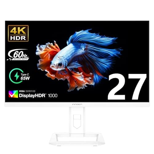 INNOCN 27" Mini LED 4K Monitor, HDR1000, 99% DCI-P3 99% sRGB, 1.07B Colors, IPS, USB-C, HDMI 2.1, DP, Speakers, Auto Brightness, Height Adjustable, Mountable, White