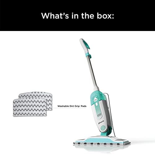Shark Steam Mop with 2 Machine Washable Dirt Grip Pads, Removable Water Tank, Lightweight, Steam Cleaner for sealed Hard Floors, Marble, Stone, Hardwood, Tile, Laminate, White/Seafoam, S1000 10