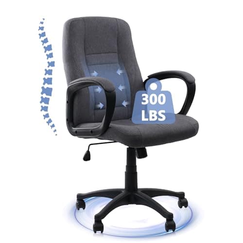 CLATINA Grey Cloth Breathable Fabric Office Desk Chair, Adjustable Height Mid Back Support Swivel Chairs Ergonomic with Arms and Wheels Comfortable Upholstered,300 LBS