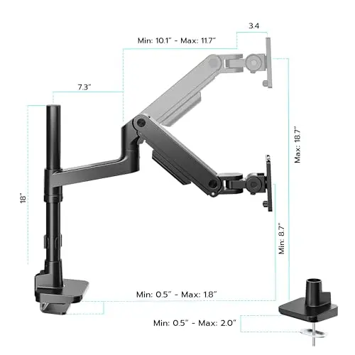 ARES WING Single Monitor Arm Desk Mount for 17-49 Inch Ultrawide Monitors, Heavy Duty Single Monitor Arm Holds 44 lbs, Full Motion Gas Spring Vertical Desk Mount, 75/100 VESA Mount, Black 9