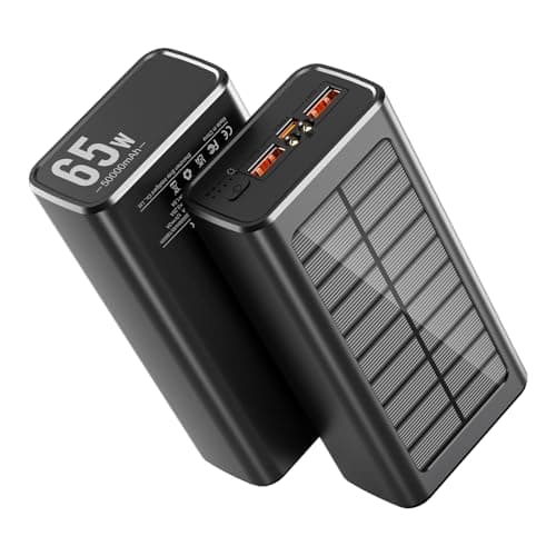 boogostore Solar Power Bank, 50000mAh 65W USB C Laptop Portable Charger, Tablet Powerbank, LED Flashlight, Power Bank Fast Charging Battery Pack Compatible with Samsung, iPad, MacBook