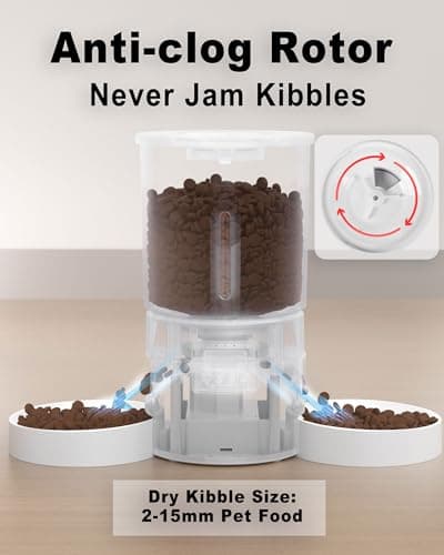 Dual Automatic Cat Feeder 2 Cats,6 Meals/Day,12 Portions/Meal,4.2L Dual Power Double Bowls Feeder,Dry Food Auto Pet Dispenser,10S Voice Record,Flexible Schedule Timer (White,Basic Dual Bowls) 5