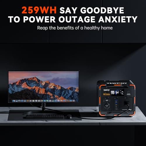 300W Portable Power Station, Solar Generator 259Wh, 70,000mAh LiFePO4 Battery with 65W USB-C PD&Pure Sine Wave AC, Solar Charging for Camping,Home Backup,Emergency Power(SOS Light & LCD Display) 8