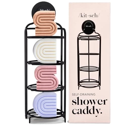 Kitsch Shower Caddy Hanging with Suction Cup – Self-Draining Shampoo Bar Holder & Shower Shelves for Conditioner Bars & Soap – Rust Proof Bathroom Caddy, and Wall Mount or Free-Standing Organizer