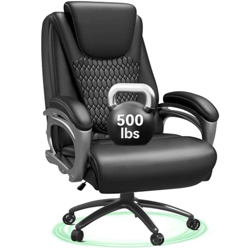 Vogue Furniture Direct Big and Tall Office Chair 500lbs, Heavy Duty High Back PU Leather Desk Chair, Adjustable Height Rolling Wheels Computer Chair for Home Office Work (Black)