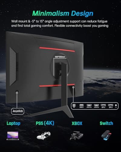 KTC 27 inch Gaming Monitor, 1440P Curved Monitor, 180Hz, 144Hz, 2K, 1500R, 1ms, FreeSync/G-Sync Compatible, DisplayPort/HDMI/USB, Ultrawide PC Vesa/Wall Mount Computer Monitor, H27S17 6