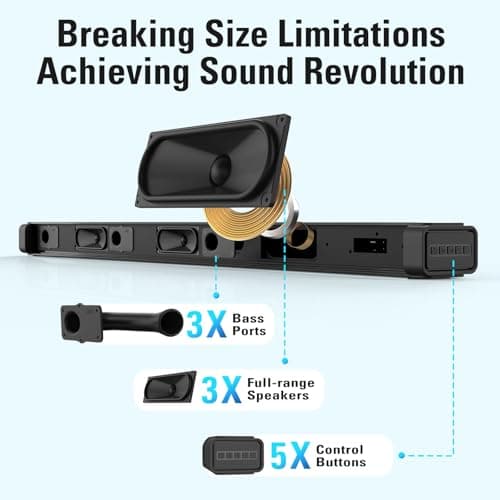 GZOYFC 3.1 Sound Bar with Subwoofer, 160W Sound Bar for Smart TV, 5.0 Bluetooth Soundbar for TV,with Bass Reflex Speaker,HDMI-ARC/Optical/AUX Connection,Easy Setup, Home Office use with Clear Sound 6