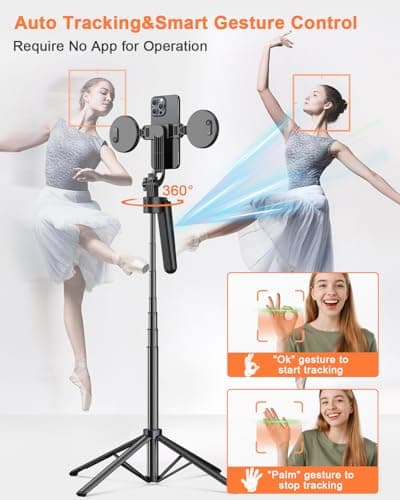 Yeaki 71” Auto Face Tracking Tripod for iPhone with Light,360° Rotating Phone Stand with Rechargeable Remote Control for TikTok Vlog Video Recording, Phone Tripod for Android Camera/GoPro/Ring Light 2