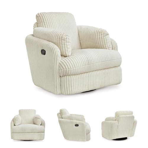 Signature Design by Ashley Tie-Breaker Casual Swivel Glider Recliner with Hidden Storage, White 5