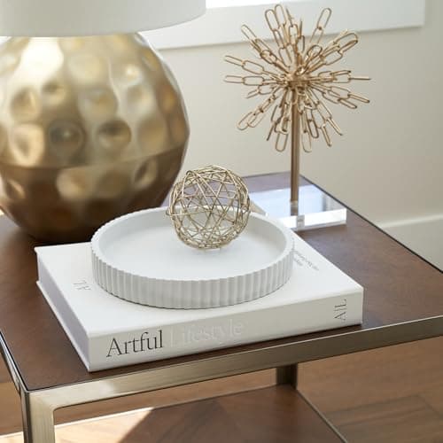 Decorative Concrete Tray & Book Decor Set - Scalloped Tray & Linen Box Enhance Your Coffee Table or Bookshelf Decor - Stylish Home Decoration for Your Living or Dining Room & as a Housewarming Gift 8