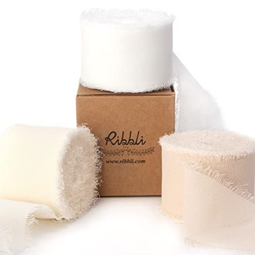 Ribbli Chiffon Ribbon - 1.5 inch x 30 Yard Handmade Silk, White/Ivory/Nude Fringe Chiffon for Wedding Invitations, Gift Wrapping, Bridal Bouquets, Flower Arrangement Decoration