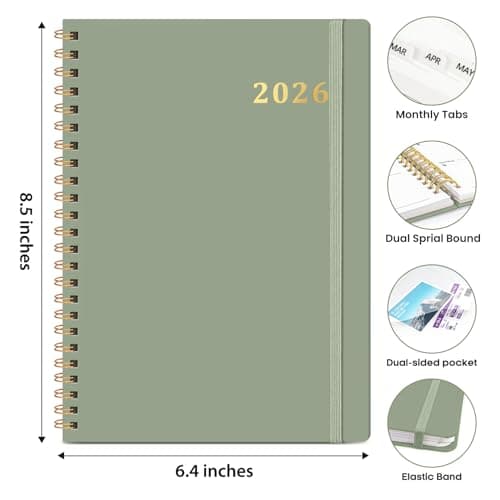 2026 Planner, Weekly and Monthly Calendar Planner Book, January 2026 - December 2026, Hardcover Spiral Planner with Monthly Tabs, Notes Pages, Perfect for Women & Men, A5 (6.4" x 8.5") - Green 5