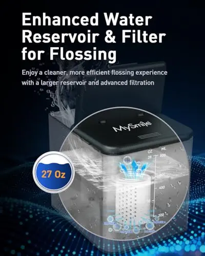 MySmile LP233 Pro UVC Sterilizable Countertop Water flossers for Teeth 800ML Digital Display Electric Oral Irrigator with a Water Filter 3 Modes and 6 Jet Tips (Graphite Grey) 5