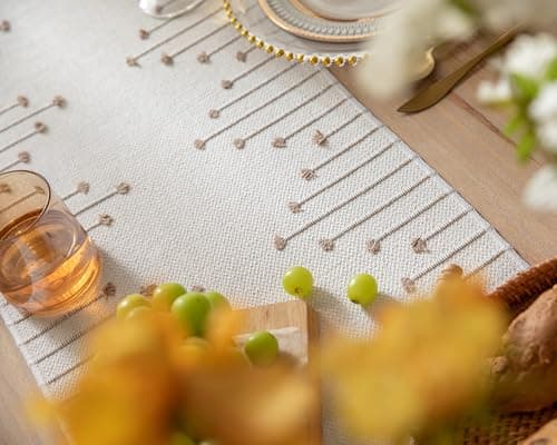 Boho Table Runner 13 x 90 Inch Long Natural Cotton Woven Runner with Tassels for Home Dining Table décor, for Modern Farmhouse Decor Coffee Table Runner, Taupe and Beige 5