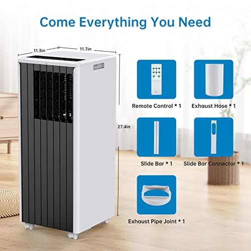 8000 BTUs Portable Air Conditioner with Efficient Cooling, Quiet Portable Cooling AC Up to 350 Sq.Ft. with Dehumidifier, Fan, Sleep Modes, 3-in-1 AC Unit with 24H Timer, Black 7