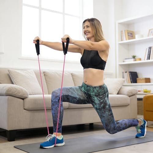 RitFit Single Resistance Exercise Band with Comfortable Handles - Ideal for Physical Therapy, Strength Training, Muscle Toning - Door Anchor and Starter Guide Included (Rose Pink(10-15lbs)) 8