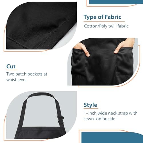 Batex Premium Adjustable Cotton Chef Aprons with 2 Pockets and Bandana, 2 Pack, Kitchen Apron for Women and Men (Black) 7