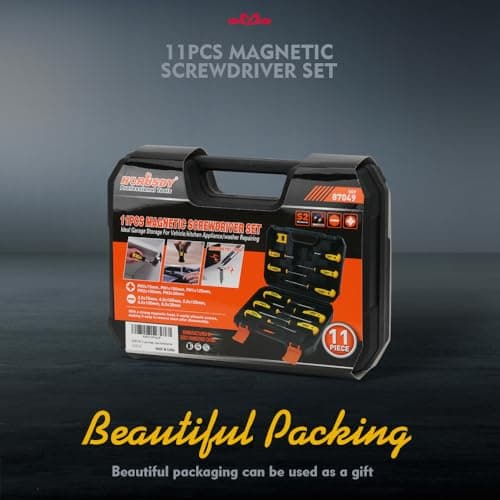 HORUSDY 11-piece Magnetic Screwdriver Set with Case, 5 Phillips & 5 Flat Head Tips with Magnetizer demagnetizer Precision Screwdriver Set 9