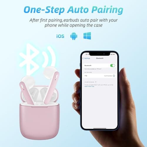 Wireless Earbuds 40H Playtime 8H Continuous Playtime Bluetooth Ear Buds, IPX6 Waterproof Stereo Sound Bluetooth Wireless Headphones with Microphone and Charging Case for iOS Android Sports Pink 6