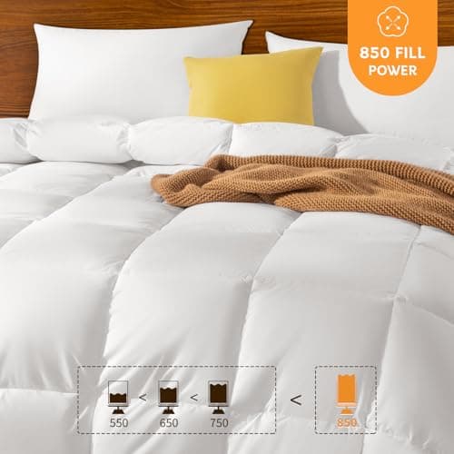 Shilucheng Hungarian Goose Down Comforter Queen Size 70 oz. Fill Weight, Soft 100% Organic Cotton Fabric, 850 Fill Power All Season Duvet Insert, Hotel Quality Comforter, Fluffy and Cozy (White) 6