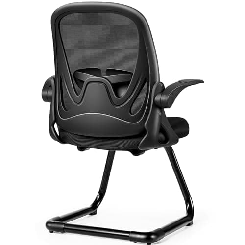 Primy Waiting Room Chairs with Flip Up Arms and Adjustable Lumbar Support, Office Guest Chairs & Reception Chairs for Conference Room, Breathable Mesh Black Desk Chair No Wheels for Guest and Elderly 8