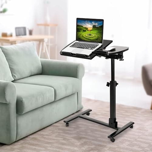 F2C Portable Adjustable Height 360° Swivel Laptop Desk PC Computer Mobile Notebook Laptop Stand Rolling Table Desk Cart Tiltable with Wheels Casters& Mouse Pad Table