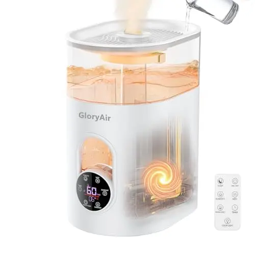 Humidifiers for Bedroom Large Room Home - GloryAir 6L Quiet Top Fill Cool & Warm Mist Humidifier with Smart Humidity Control, Remote Control, 7-Color Light, Humidistat, Oil Diffuser for Plants & Baby