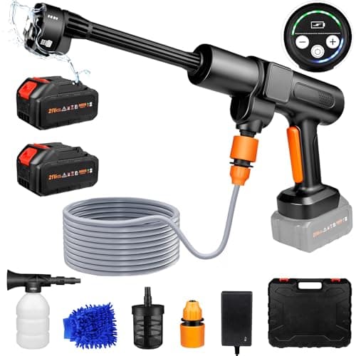 FAMIROSA Cordless Pressure Washer, 652 PSI Battery Powered Portable Water Washer, 6-in-1 Nozzle Electric Power Cleaner for Car, Garden, and Window Washing (2 Batteries)