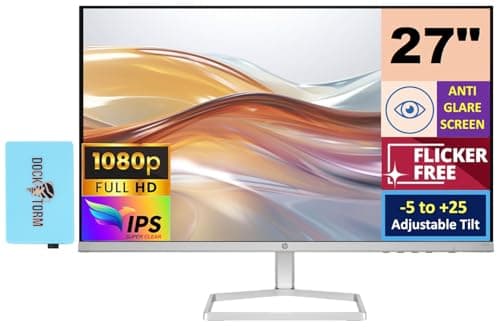 HP Series 5 527sf Monitor (Replaces Model M27h) 94F44AA#ABA with Docztorm Dock, 27" FHD (1920x1080) Display, 2X HDMI, 1x VGA, Flicker-Free, Ideal for Home & Business, Black/Silver (2026 Latest Model)