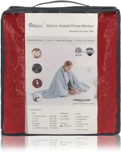 SELEPHANT Heated Blanket Twin Size, Burgundy, 50" x 70" Electric Throw Blankets with 5+1 Heat Settings Flannel Heating Blanket, 10hrs of Auto Off, Machine Washable-2 Years Warranty
