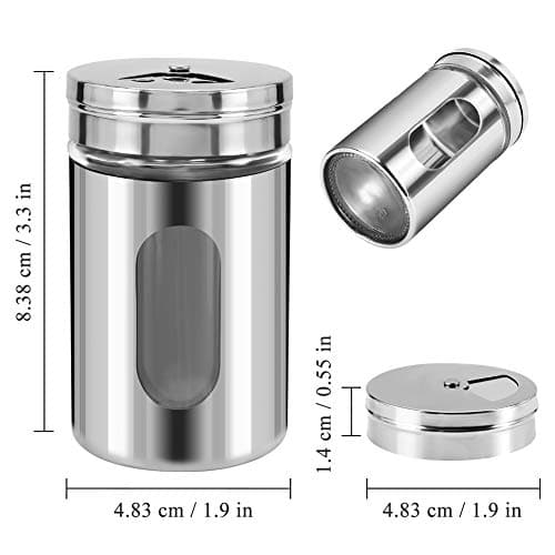 Accmor 2pcs Salt and Pepper Shakers,Stainless Steel Shaker for Salt Powder Sugar Cinnamon Pepper, Spice Dispenser with Adjustable Pour Holes,Silver 9