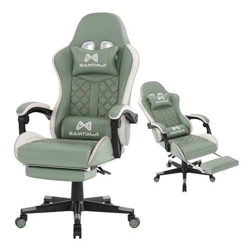 Gamtimer Gaming Chair, 400 lbs Adult Chair, High Back Computer Chair with Footrest and Linked Armrests, Office Video Game Chair with Lumbar Support (Green)