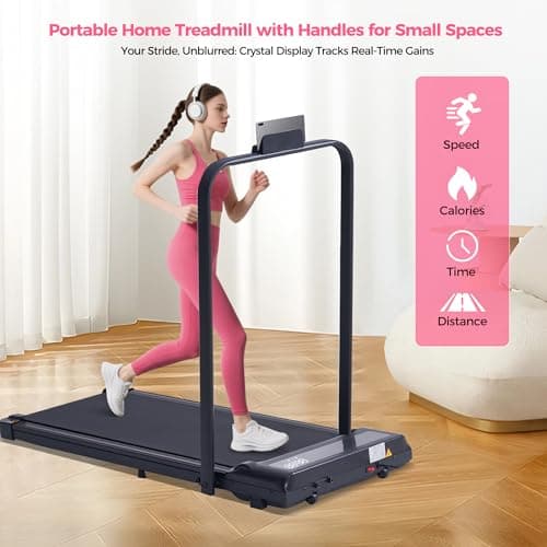 Portable Treadmill with Handles, 0.6-6.2MPH Compact Walking Pad with Handle Bar, 3.0HP Electric Walking Pads Treadmills for Home Small, 320LBS Home Small Under The Desk Treadmill for Small Spaces 5