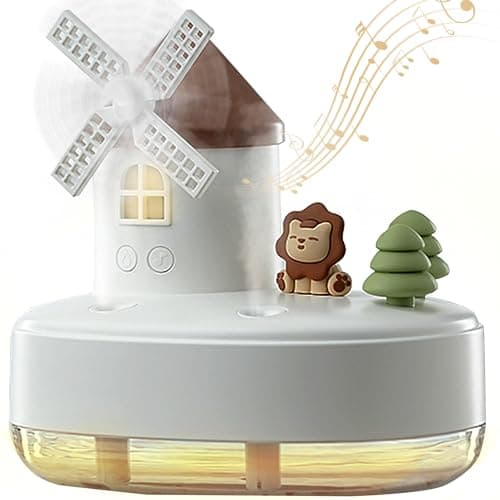 Humidifier for Bedroom,Portable Humidifier,Baby humidifier with rotating windmill and music box,double spray nozzles,two spray modes and Ambient Light,suitable for children,bedroom and office