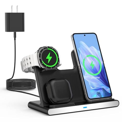 Samsung S25 Wireless Charger Station,3 in 1 Wireless Charger for Samsung Galaxy S25 Ultra/S24/S23/Z Fold/Flip 7/6/5,for Galaxy Watch 8/7/6/5/Pro,buds, Charging Station for iPhone 17/16/15 with Adapter
