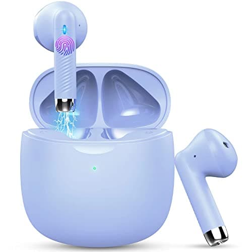 Jxrev Wireless Earbuds, Bluetooth 5.3 Headphones in Ear with Noise Cancelling Mic, Earbuds Stereo Bass, IP7 Waterproof Sports Earphones, 32H Playtime USB C Charging Ear Buds Purple for Android iOS