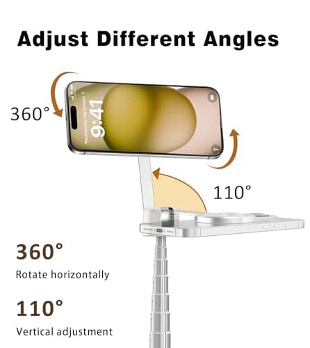 TONEOF 68" Magnetic Selfie Stick Tripod with Aluminum Strong Magnetic Holder for Magsafe, 360° Rotatable Travel Phone Tripod Stand with Metal Ring & Rechargeable Remote for iPhone/Android(Beige Gray) 5