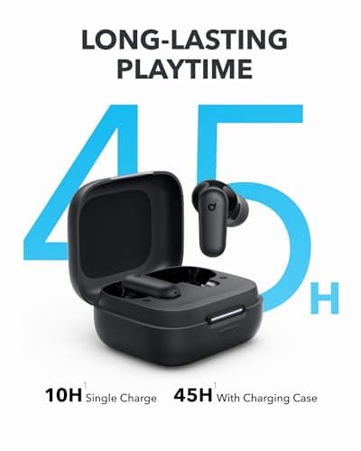 Soundcore P30i by Anker Noise Cancelling Earbuds, Strong and Smart Noise Cancelling, Powerful Bass, 45H Playtime, 2-in-1 Case and Phone Stand, IP54, Wireless Earbuds, Bluetooth 5.4 (Black) (Renewed) 5
