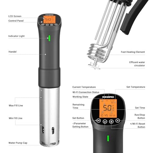 INKBIRD 2.4G Wifi Sous Vide Cooker ISV-200W, 1000W Sous Vide Machine, Remote Control Immersion Circulator with APP Recipes Timer Alarm Mobile Notification 3D Water Heating Ultra-Quiet 6