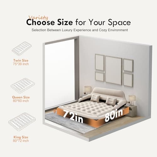 DIMAR GARDEN King Size Air Mattress with Headboard and Pillows, Inflatable Bed Blow Up Bed 6