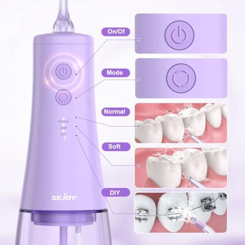 350mL/12oz Water Flosser with 3 Modes 6 Jet Tips,Dental Oral Irrigator USB Rechargeable Cordless Water Dental Picks for Teeth Cleaning,IPX7 Waterproof,for Home and Travel for Oral Care(Purple) 6