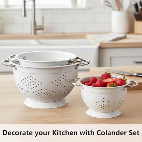 Hillbond Colander Set for Kitchen, 1.5, 3, 5 Qt Stainless Steel Handle Food Strainers and Colanders for Pasta, Vegetables, and Fruits, Coated Metal Kitchen Essential Colanders 7