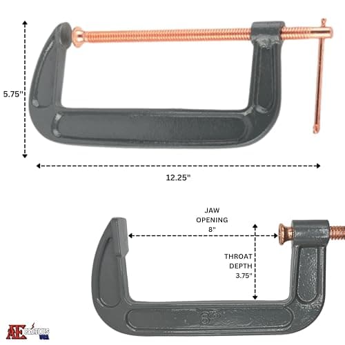 ATE Pro. USA - 6 PC Heavy Duty Steel C-Clamp Set | 3", 4", 6", 8" Iron Alloy - Clamps for Brake, parts assembly, fastening, welding, woodwork, metal work, auto - T rotary handle - DIY Projects 6